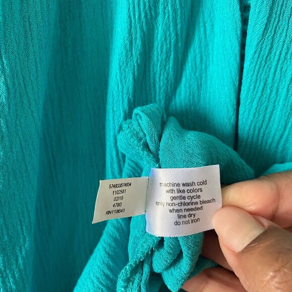 Lane Bryant Women's Tunic Teal Sz 14 Flare Sleeve Squared Neck Rayon Blouse Top - Picture 10 of 11